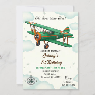 Custom Time Flies 1St Birthday party for boy Invitation