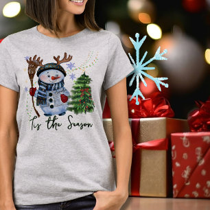 Custom "Tis the Season" Antlered Snowman T-Shirt