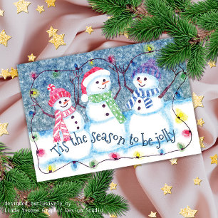Custom Tis The Season To Be Jolly Funny Snowmen Holiday Card