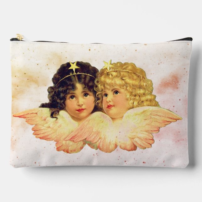 CUSTOM TOILETRY BAGS TWIN ANGELS WITH CLOUDS (Front)