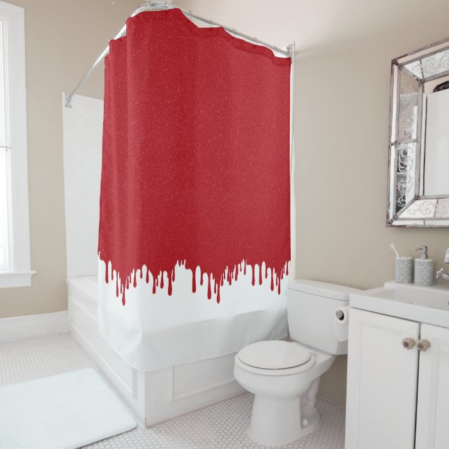 Custom Tomato Red Drip Gloss Shower Curtain (In Situ)