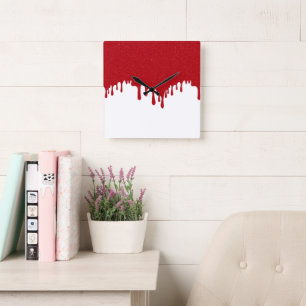 Custom Tomato Red Drip Wall Clock (White Base)