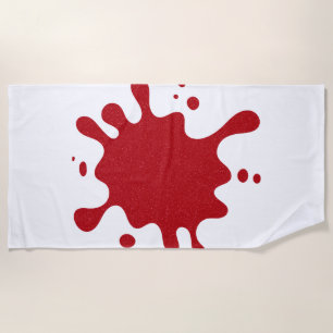 Custom Tomato Red Splash on White Beach Towel