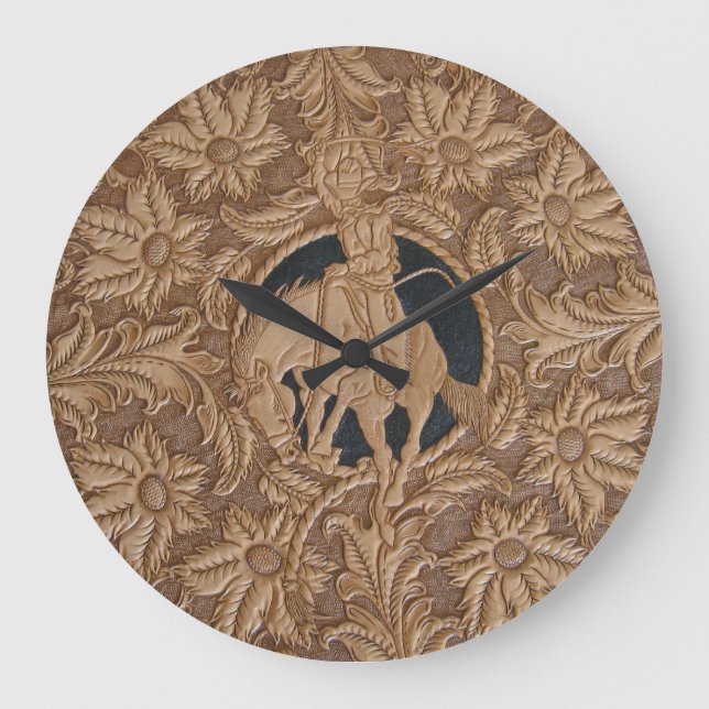 Custom tooled leather image clock (Front)