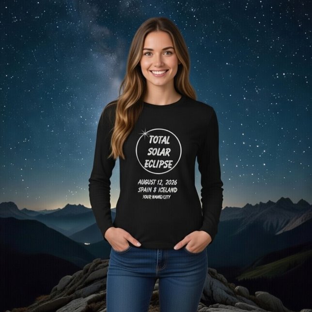 Custom Total Solar Eclipse 2026 Spain Iceland T-Shirt (Get ready for the cosmic event of a lifetime This stylish 2026 Total Solar Eclipse long-sleeve tee )