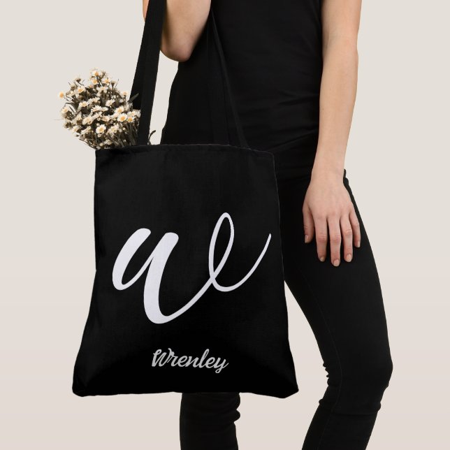 Custom tote bag black large with name (Close Up)