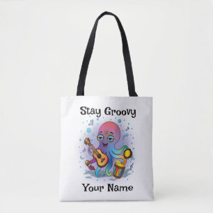 Custom Tote Bag Retro Octopus Name & Text