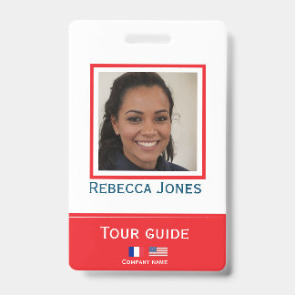 Custom tour guide photo name langage badge ID card