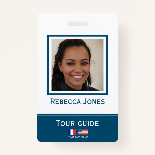 Custom tour guide photo name langage badge ID card ID Badge (Front)