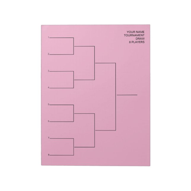 Custom tournament draw template for 8 players notepad (Rotated)