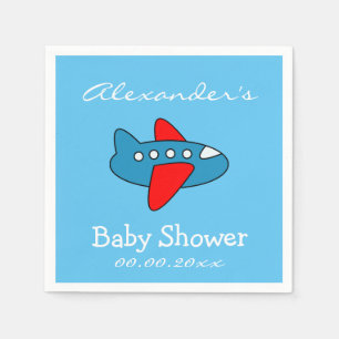 Custom toy aeroplane baby shower napkins for boy