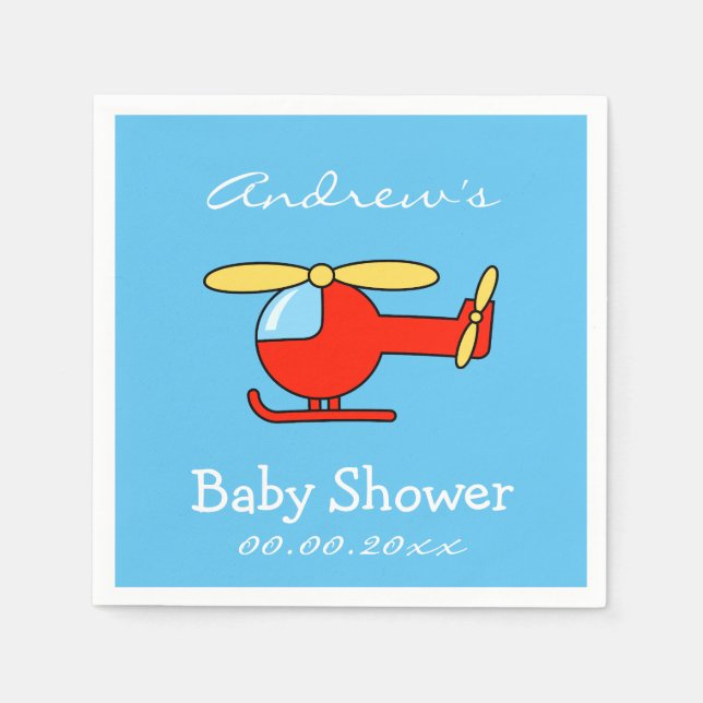 Custom toy helicopter baby shower napkins (Front)