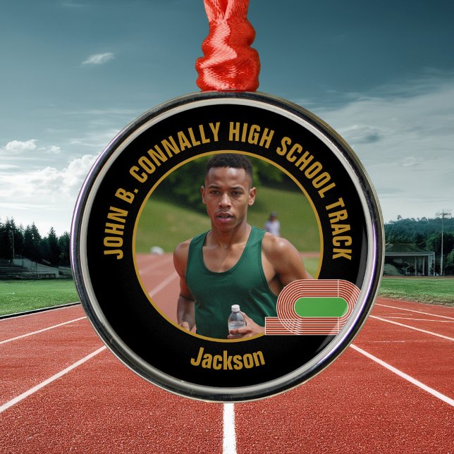 Custom Track Team Photo Runner Christmas Metal Tree Decoration (Creator Uploaded)