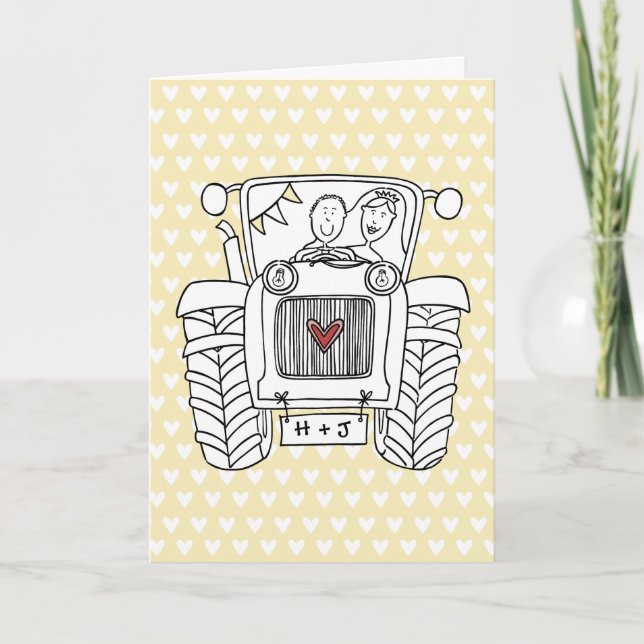Custom Tractor Country Barn Rustic Wedding Card (Front)