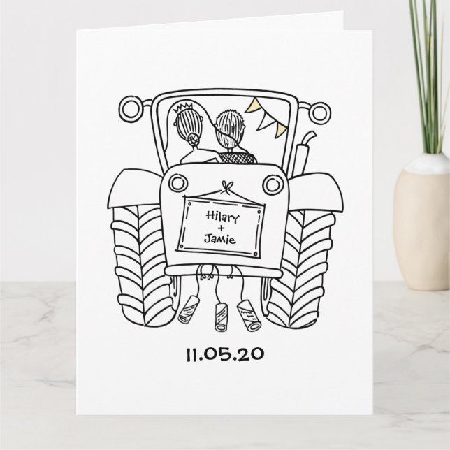 Custom Tractor Country Barn Rustic Wedding Card (Front)