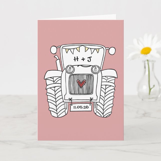 Custom Tractor Country Barn Rustic Wedding Card (Small Plant)