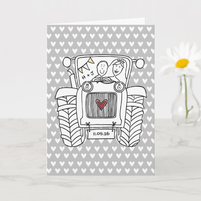Custom Tractor Country Barn Rustic Wedding Card (Small Plant)