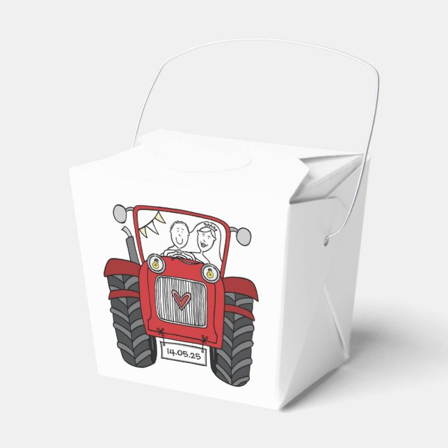 Custom Tractor Country Wedding Themed Favor Box (Front Side)