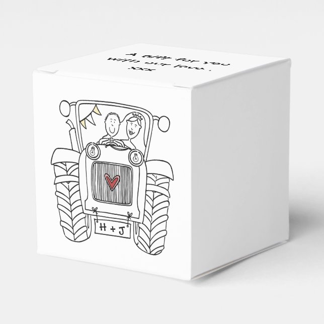 Custom Tractor Country Wedding Themed Favor Box (Front Side)