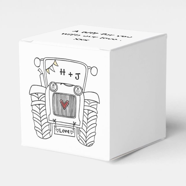 Custom Tractor Country Wedding Themed Favour Box (Front Side)