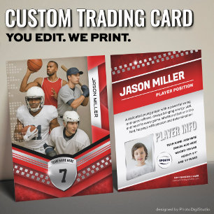 Custom Trading Card, Red Silver Sport Template Calling Card