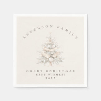 Custom traditional family white Christmas tree Napkin