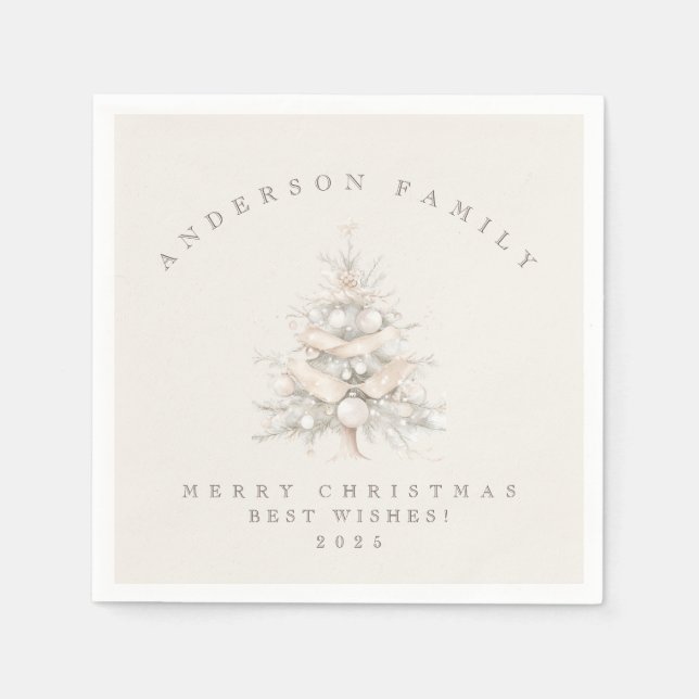 Custom traditional family white Christmas tree Napkin (Front)
