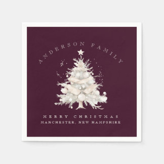 Custom traditional family white Christmas tree Napkin