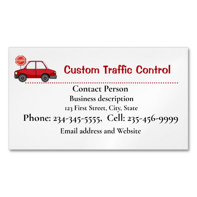 Custom Traffic Control Flag Person Contractor Busi Magnetic Business Card (Front)