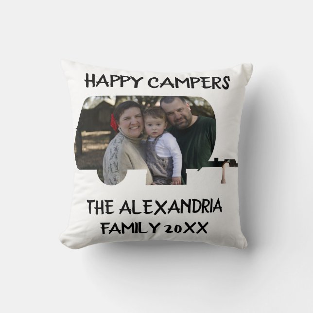 Custom trailer caravan family photo happy campers cushion (Front)