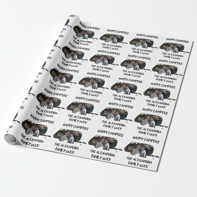 Custom trailer caravan family photo happy campers wrapping paper (Unrolled)