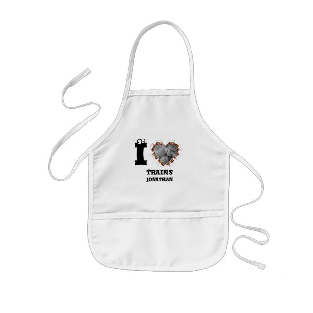 Custom train heart photo I love trains for kids Kids Apron (Front)