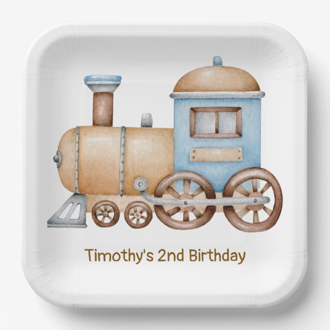 Custom Train Paper Plates, Personalised Locomotive Plate (Front)