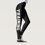 Custom training leggings for sport fitness gym etc<br><div class="desc">Black custom text leggings. Sporty clothing for women and teen girls. Personalizable tights with custom colour background and modern typography. Make your own custom printed athleisure pants for fashion shoot, workout, gymnastics, dance, gym, fitness, work out training, yoga, jogging, figure skating, cheerleading, rowing, tennis, softball, volleyball, soccer, teams, running, athletics...</div>