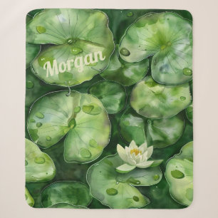 Custom Tranquil Watercolor Pond Lotus Art Gift Sherpa Blanket