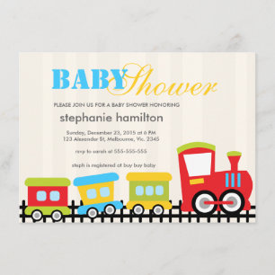 Custom transportation train baby boy shower invitation