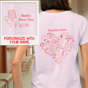 Custom Trauma Nurse Pocket Name & Heart Medical T-Shirt