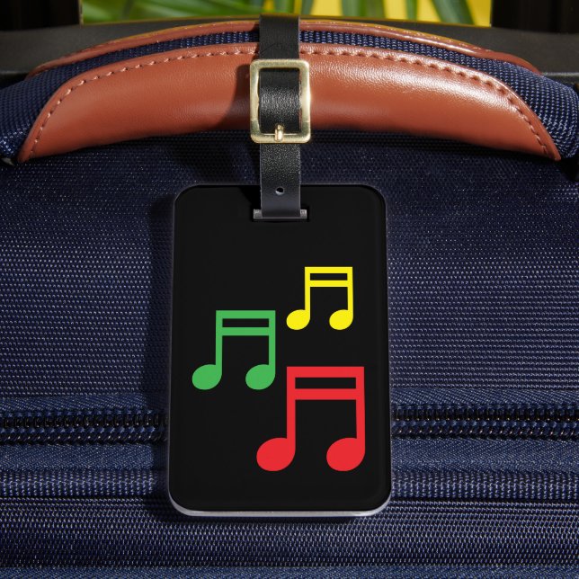 Custom travel luggage tag with music notes (Front Insitu 2)