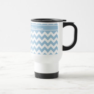 Custom Travel Mug, Blue and White Chevrons Mug