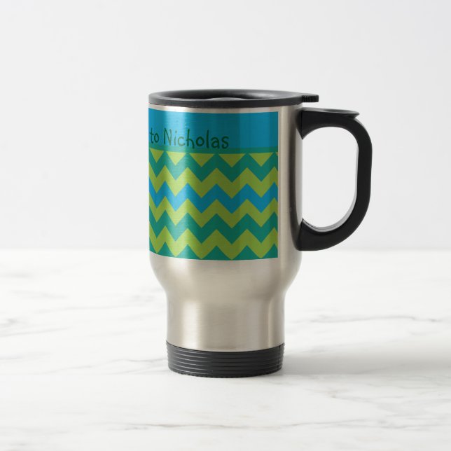 Custom Travel Mug, Blue Moons Chevron Pattern Mug (Right)