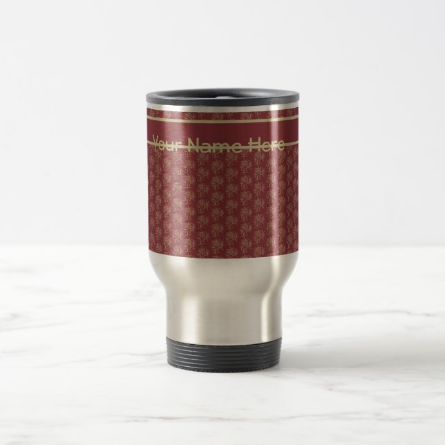 Custom Travel Mug, Maroon Mini-print Mug (Center)