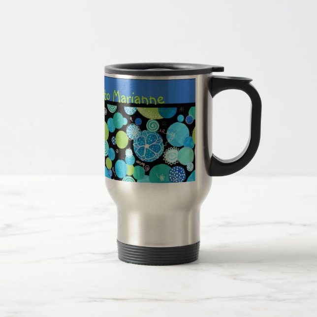 Custom Travel Mug, Quirky Blue Moons Pattern Travel Mug (Right)