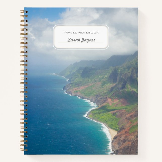 Custom Travel Notebook Kauai Hawaii Beach Photo (Front)