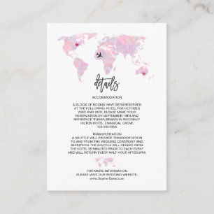 Custom Travel Watercolor World Map Wedding Details Enclosure Card