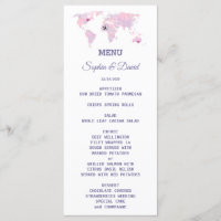 Custom Travel Watercolor World Map Wedding Menu