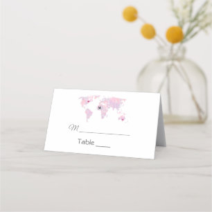Custom Travel Watercolor World Map Wedding Place Card