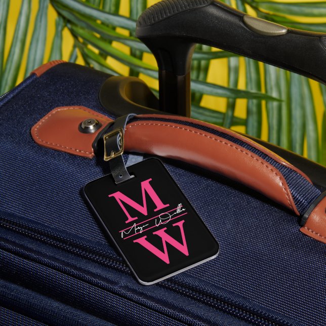 Custom Traveller Pink Initial Name Monogram Luggage Tag (Front Insitu 1)