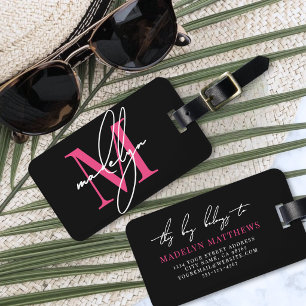 Custom Traveller Pink Initial Name Monogram Luggage Tag