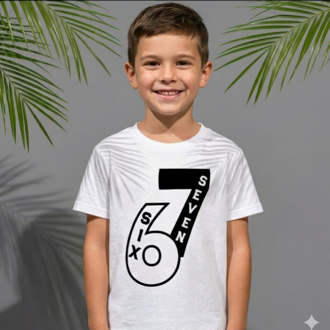 Custom Trend 67 Graphic Text Typography Kids T-Shirt (Personalized Youth Jersey 67 kid Stacked Lettering Sports Tee)