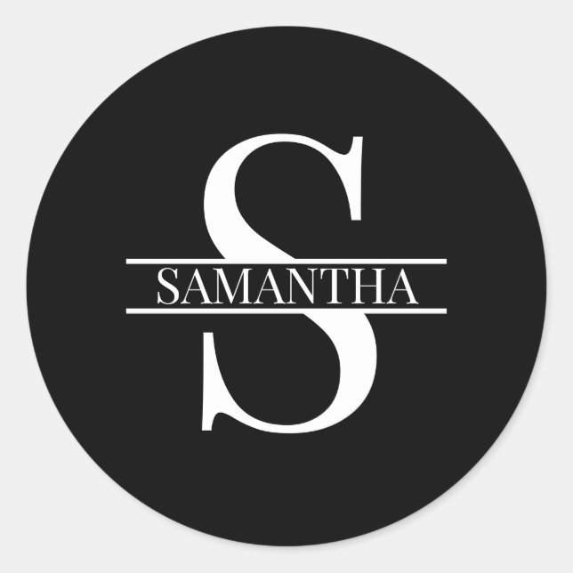 Custom Trend Black and White Monogram Name Classic Round Sticker (Front)